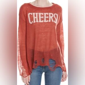 WILDFOX Couture White Label "CHEERS" Lenon Wool Distress Sweater Size XS‎